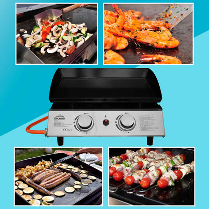 Dellonda 2 Burner Portable Gas Plancha Griddle With Cover - Black & Stainless Steel