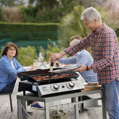 Dellonda 2 Burner Portable Gas Plancha Griddle With Cover - Black & Stainless Steel