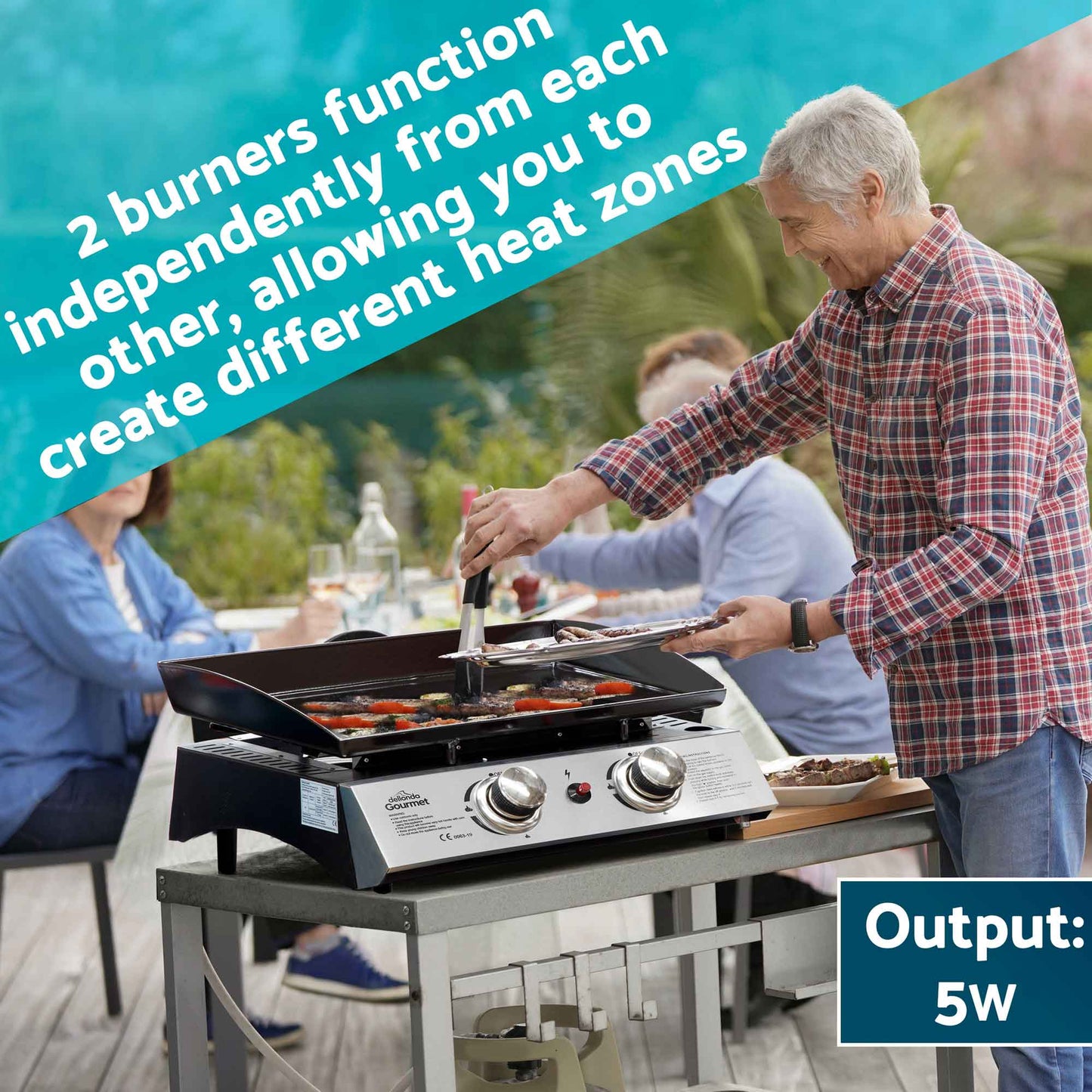 Dellonda 2 Burner Portable Gas Plancha Griddle - Black & Stainless Steel