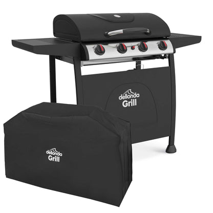 Dellonda 4 Burner Gas BBQ With Cover - Black & Stainless Steel