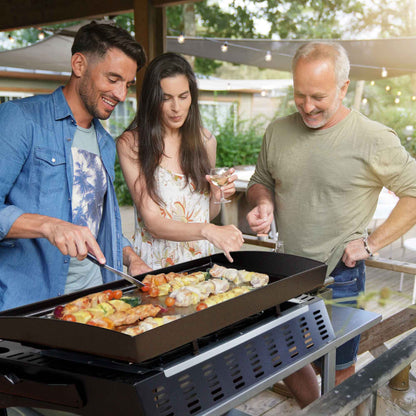 Dellonda 3 Burner Portable Gas Plancha Griddle With Cover - Black & Stainless Steel