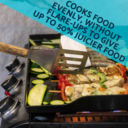 Dellonda 3 Burner Portable Gas Plancha Griddle With Cover - Black & Stainless Steel