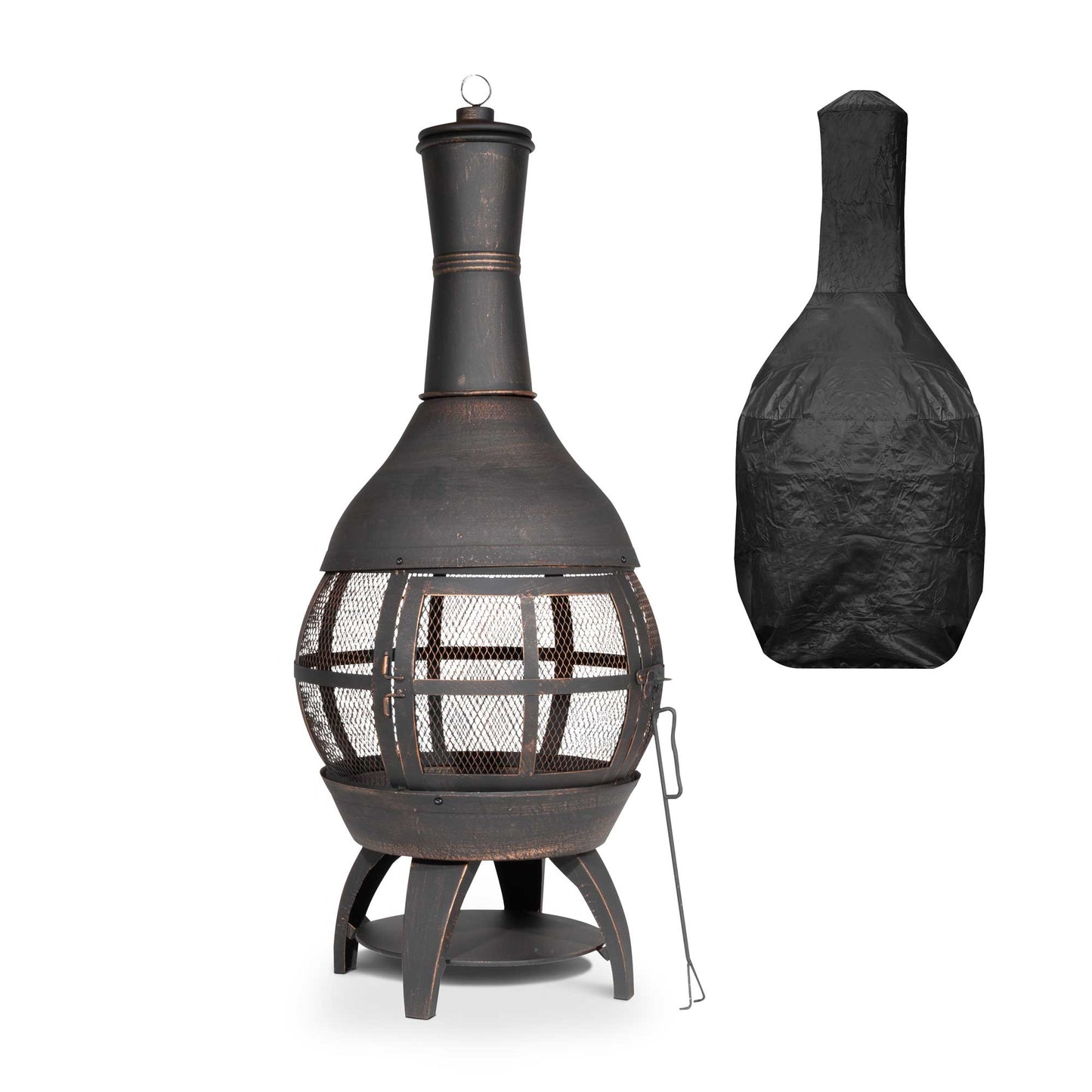 Deluxe 360° Chiminea/Fire Pit/Outdoor Heater inc Fire Poker & Cover - Antique Bronze Finish - DG241 - Hot Tub Shop