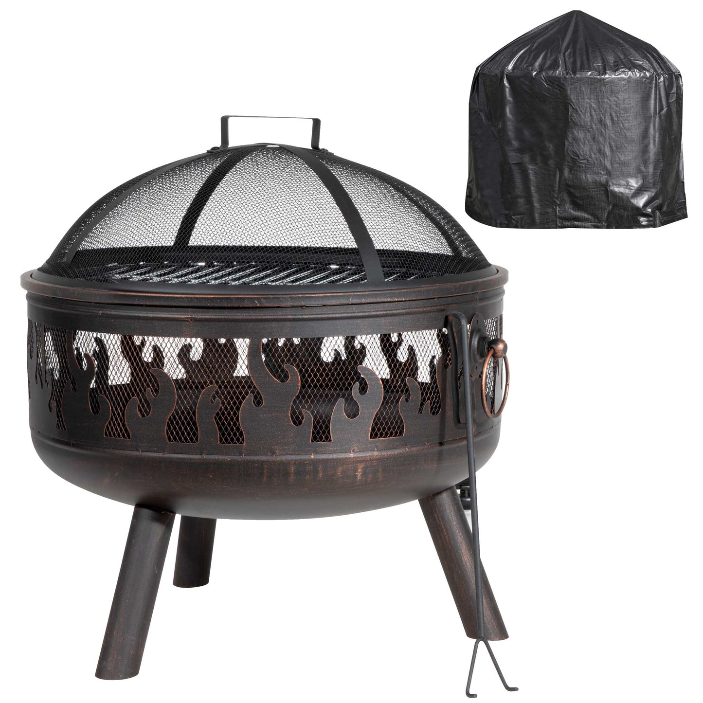 Deluxe Firepit, Fireplace, Outdoor Heater with Cooking Grill, Safety Screen, Poker & Cover - DG242 - Hot Tub Shop