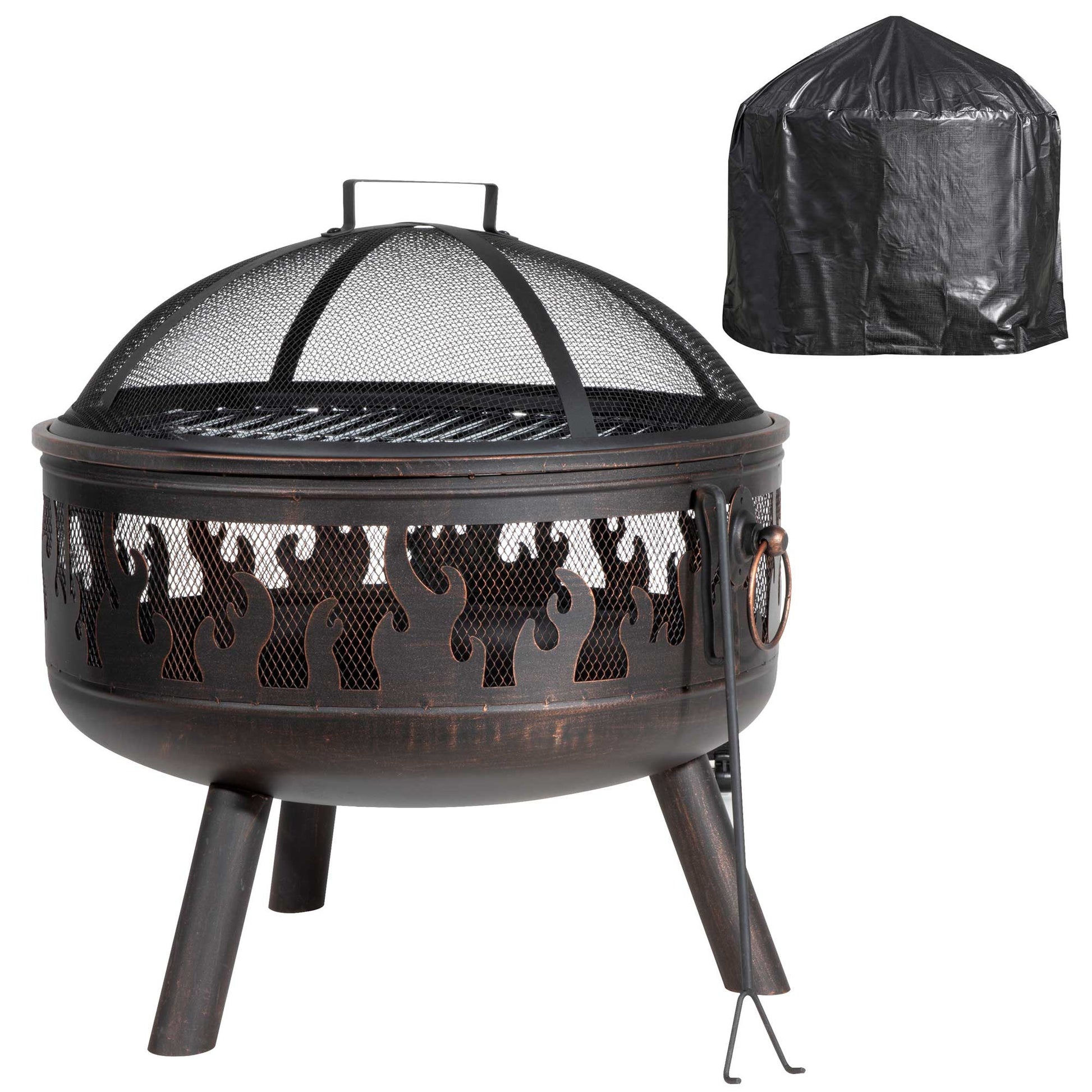 Deluxe Firepit, Fireplace, Outdoor Heater with Cooking Grill, Safety Screen, Poker & Cover - DG242 - Hot Tub Shop