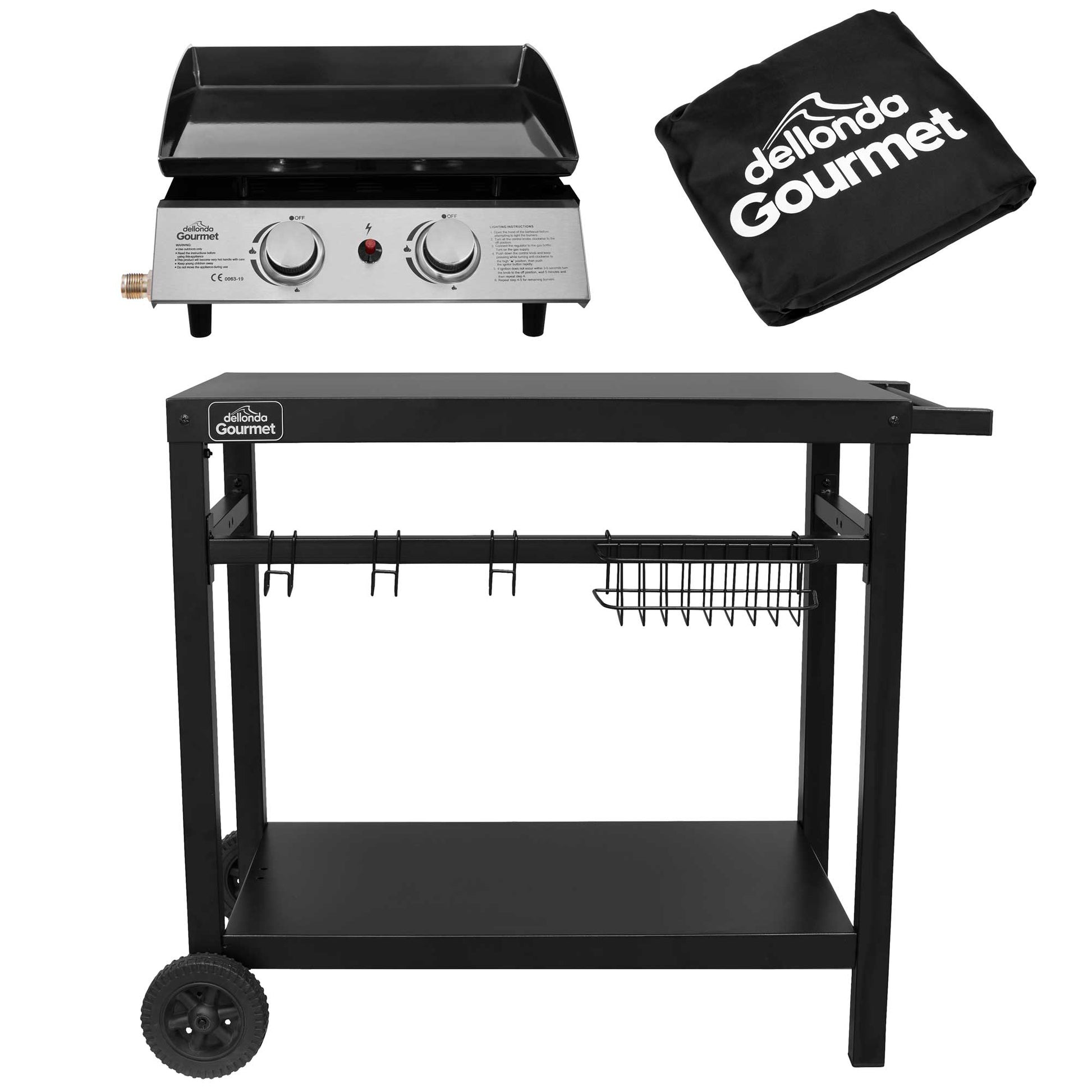 2 Burner Portable Gas Plancha 5kW BBQ Griddle, Stainless Steel with Cover & Trolley - DG249 - Hot Tub Shop