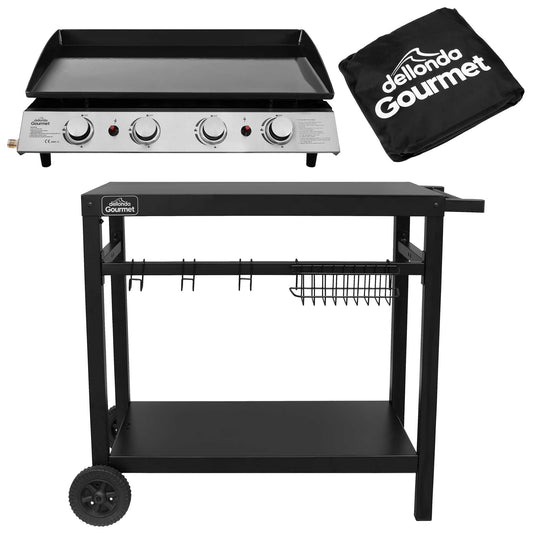 4 Burner Portable Gas Plancha 10kW BBQ Griddle with Cover & Trolley - DG251 - Hot Tub Shop
