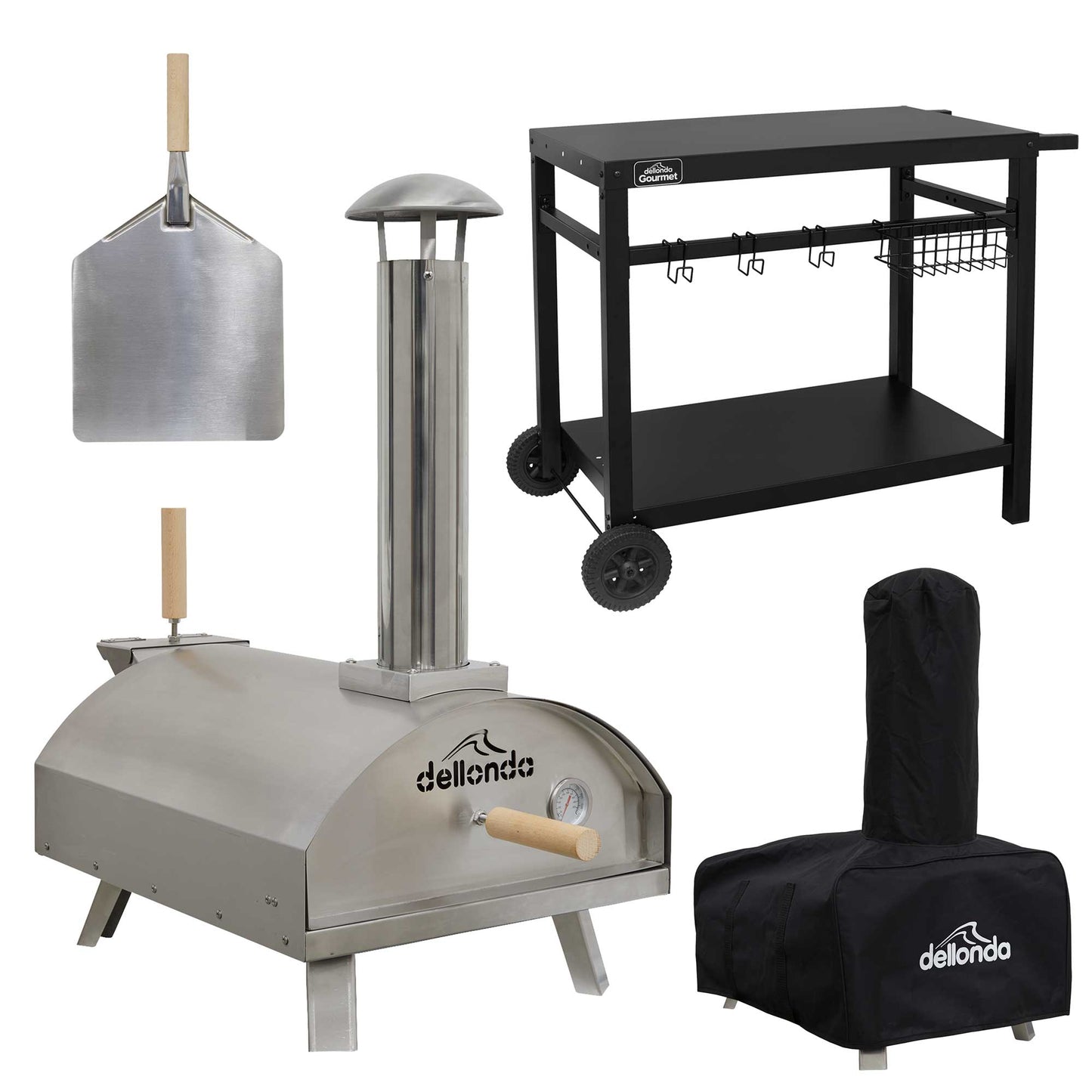 Portable Wood-Fired Stainless Steel Pizza Oven with Cover/Carry Bag and Trolley - DG259