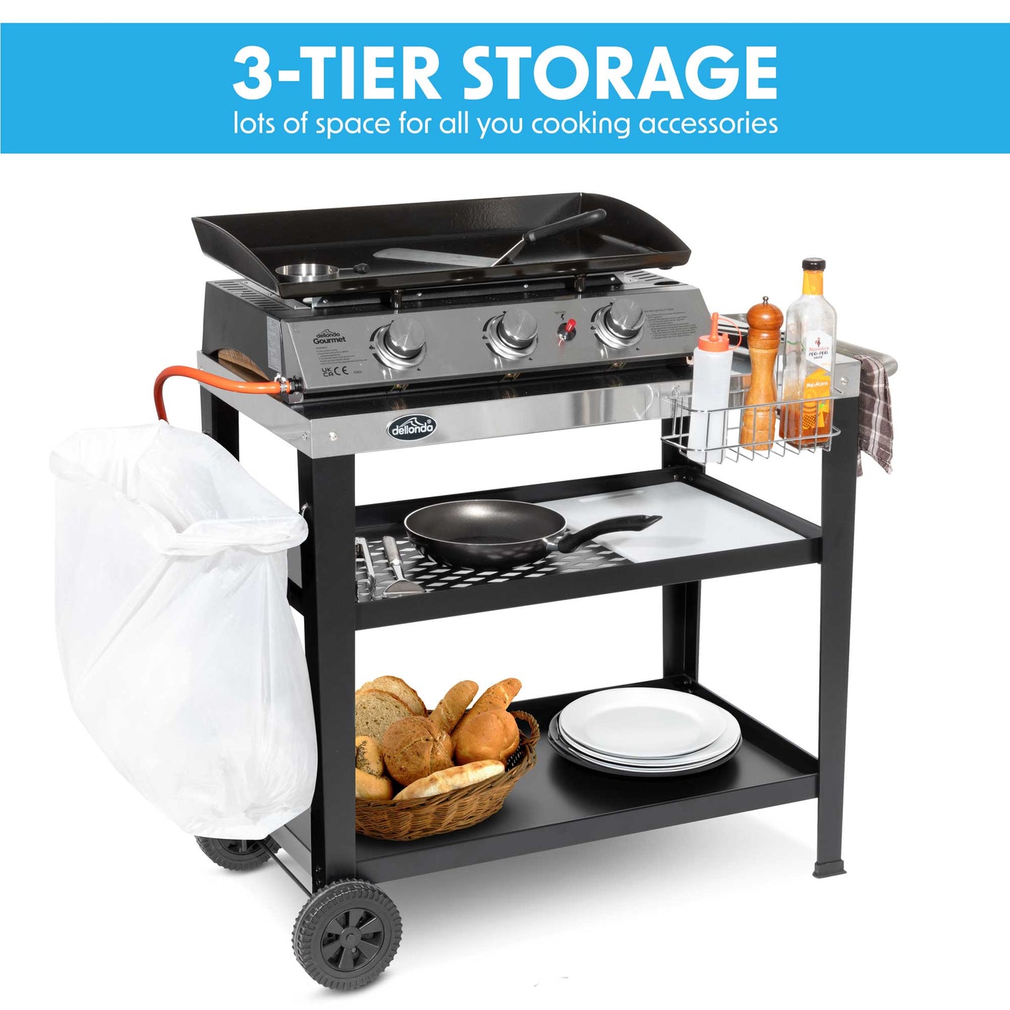 Barbecue/Plancha Trolley for Outdoor Grilling/Cooking with Utensil Holder, Stainless Steel - DG263 - Hot Tub Shop