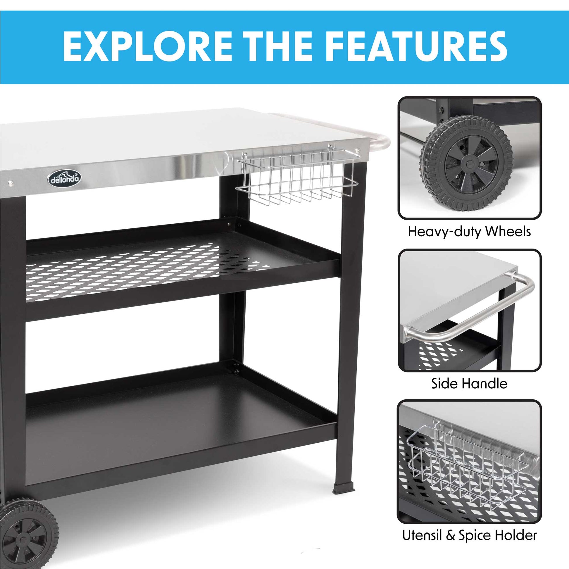 Barbecue/Plancha Trolley for Outdoor Grilling/Cooking with Utensil Holder, Stainless Steel - DG263 - Hot Tub Shop