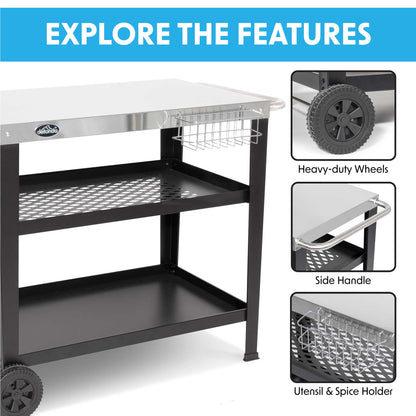 Barbecue/Plancha Trolley for Outdoor Grilling/Cooking with Utensil Holder, Stainless Steel - DG263 - Hot Tub Shop