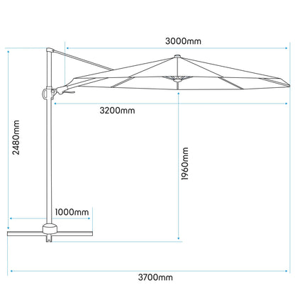 Ø3m Cantilever Parasol/Umbrella, Cover and Base Bundle, 8 Rib, Crank Handle, 360° Rotation, 60° Tilt, Grey Canopy - DG272
