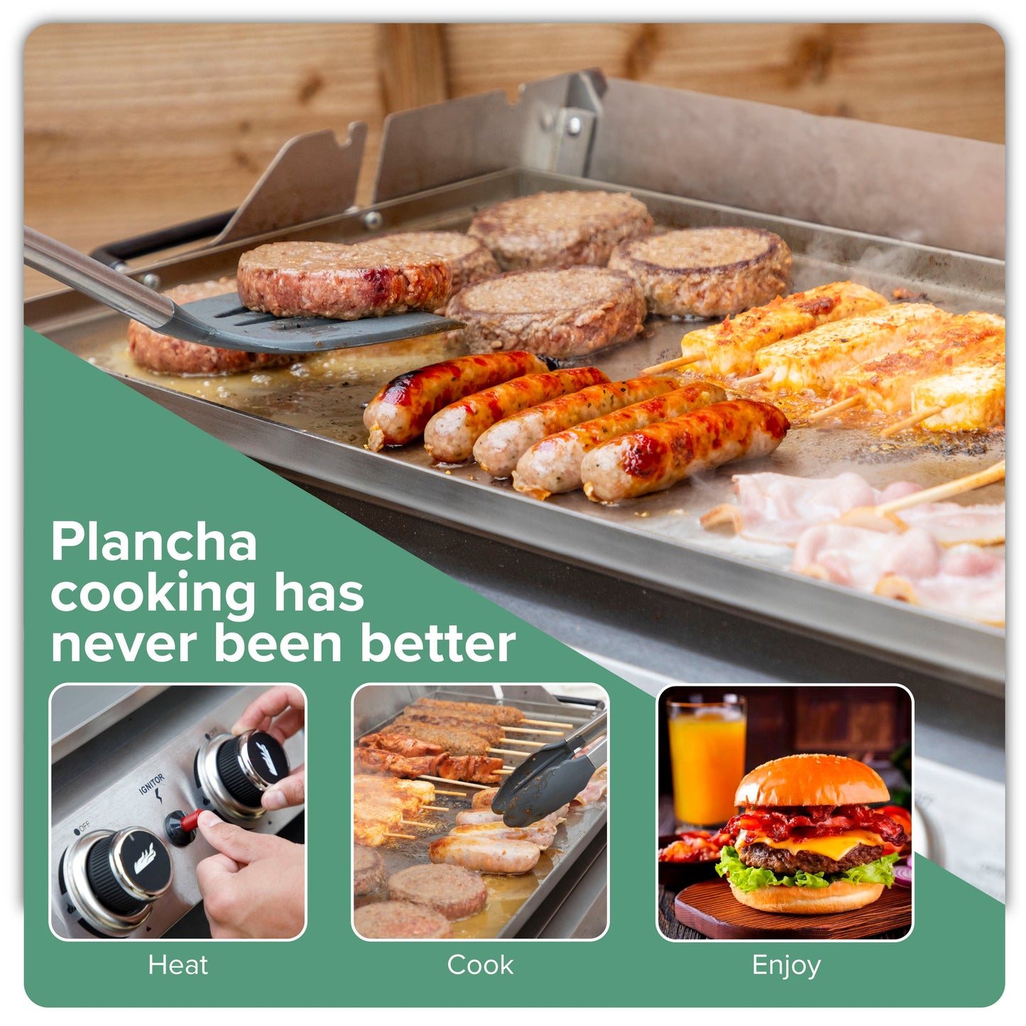 Dellonda 4 Burner Portable Gas Plancha Griddle - Stainless Steel