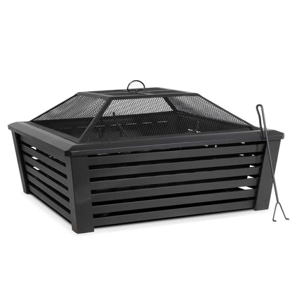 Square Fire Pit With Mesh Screen - Black