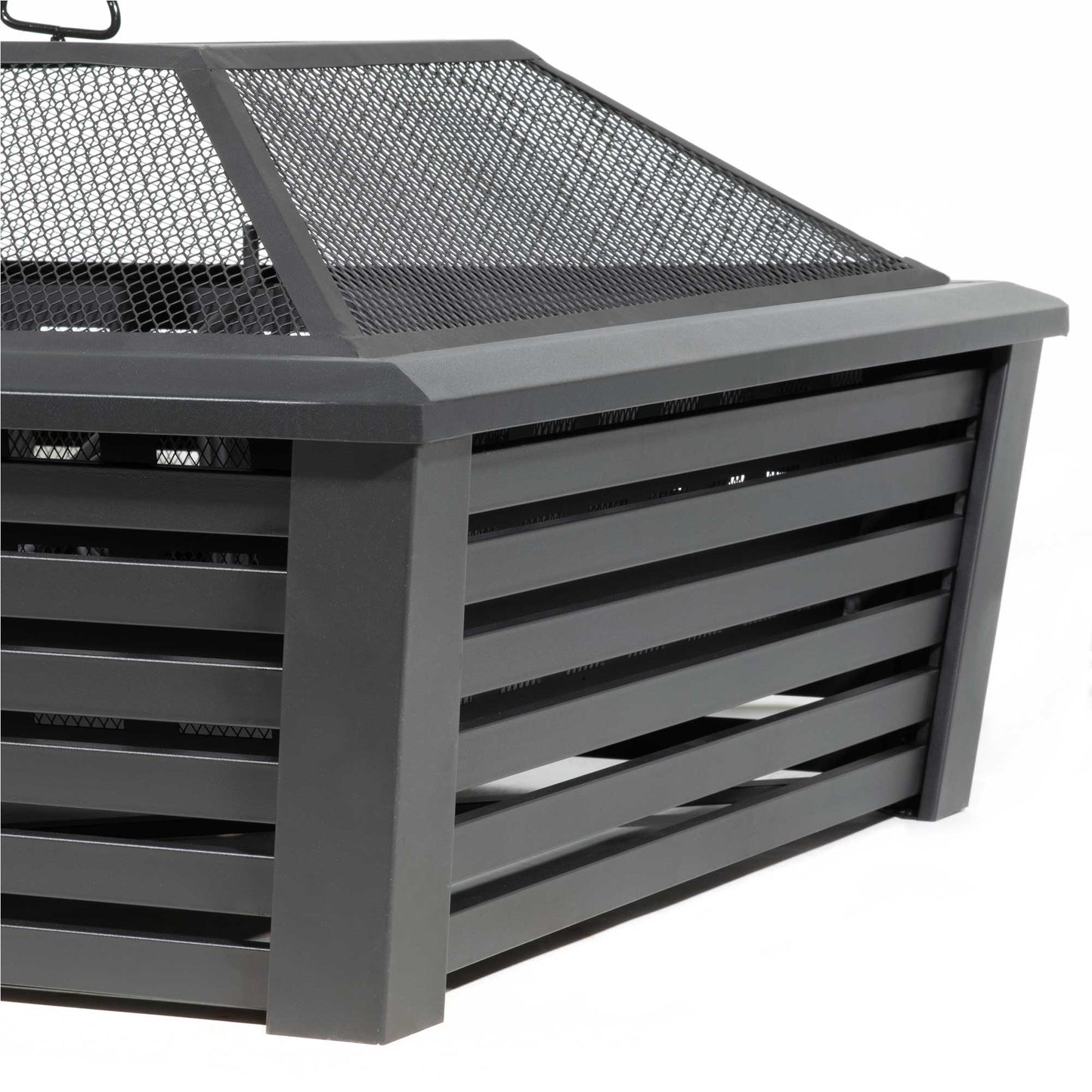 Square Fire Pit With Mesh Screen - Black