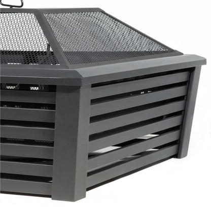 Square Fire Pit With Mesh Screen - Black