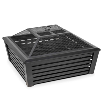 Square Fire Pit With Mesh Screen - Black