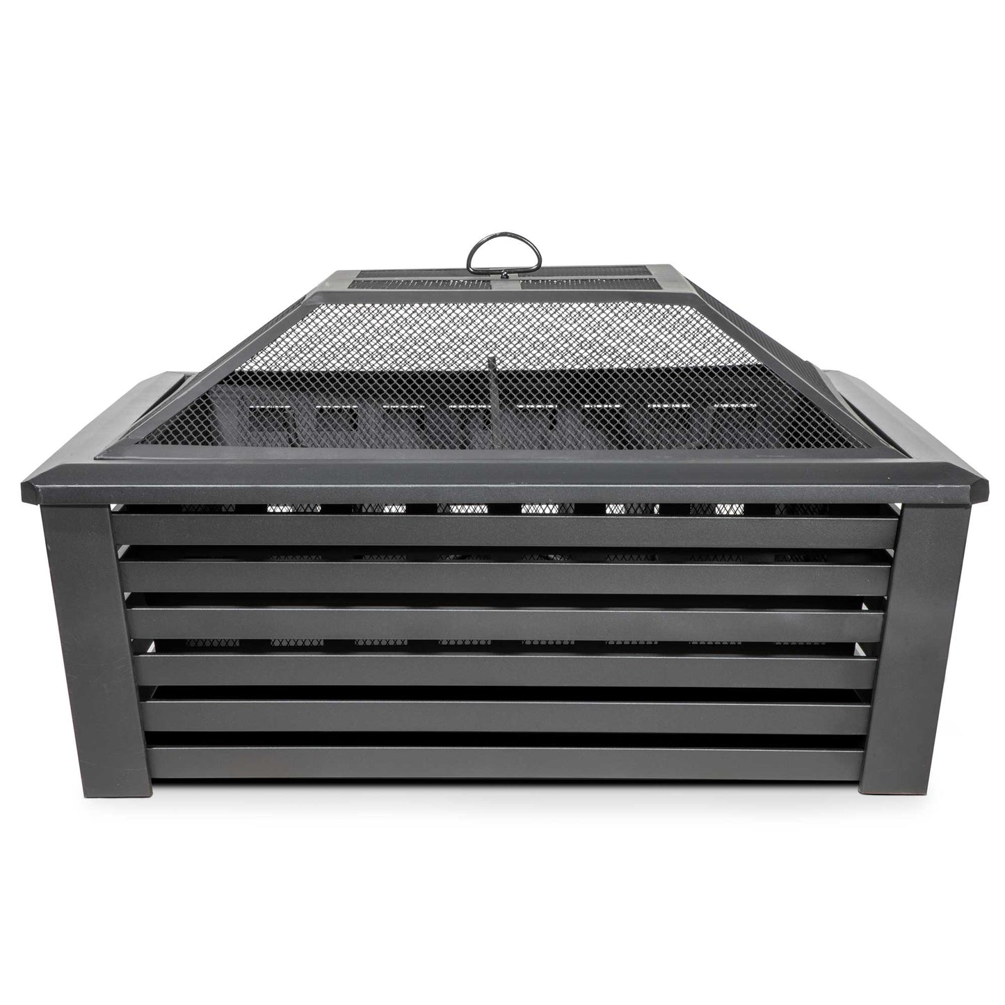 Square Fire Pit With Mesh Screen - Black