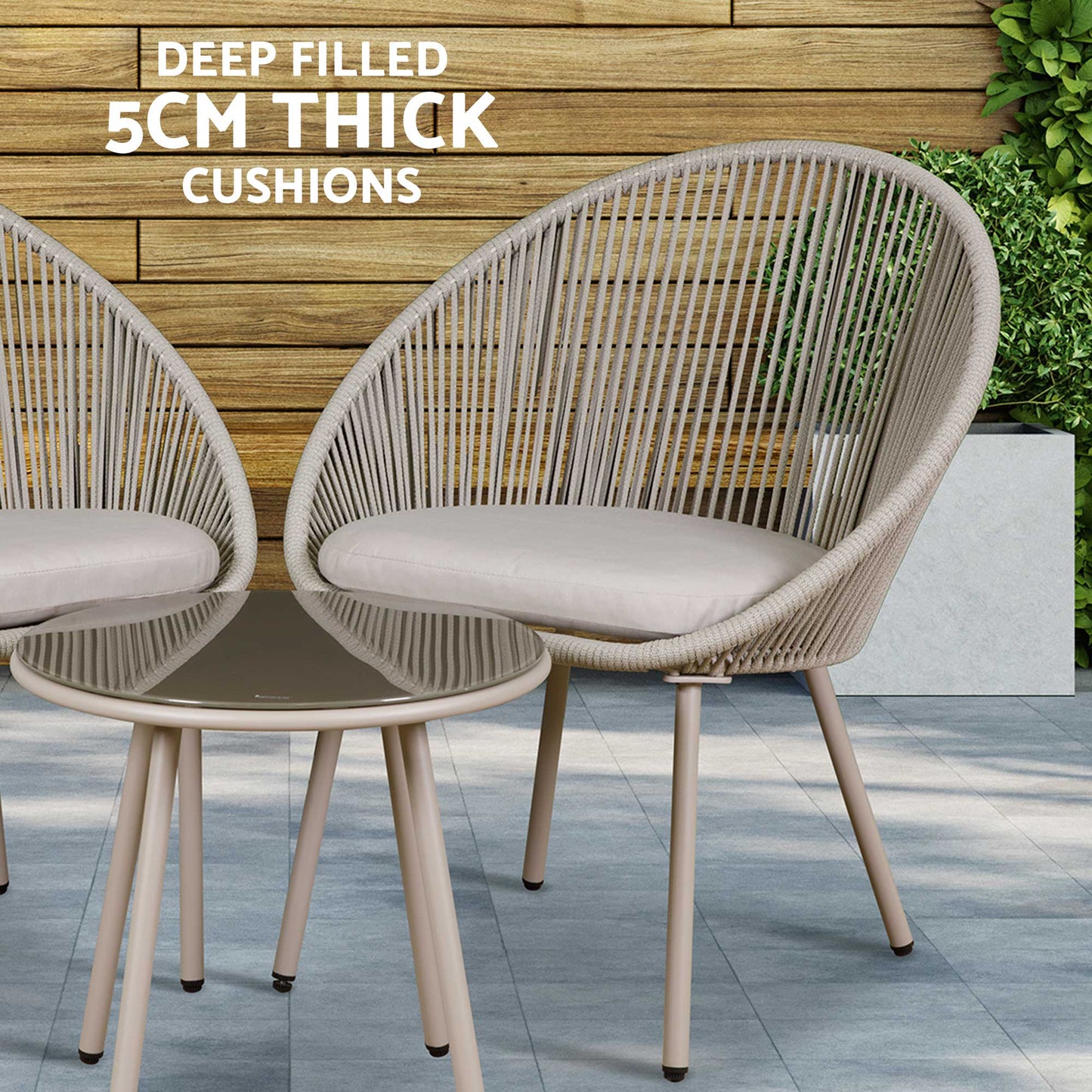 Como 3 Piece Steel Bistro Set with Tempered Glass Top, Grey - DG55