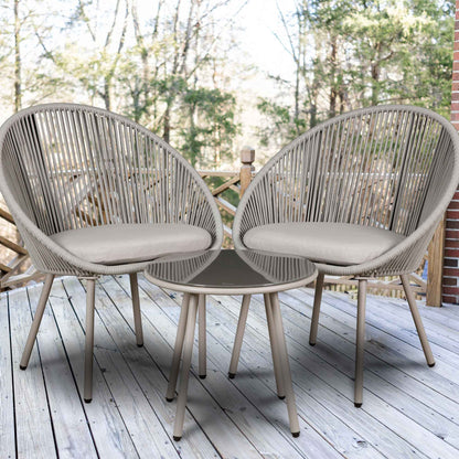 Como 3 Piece Steel Bistro Set with Tempered Glass Top, Grey - DG55