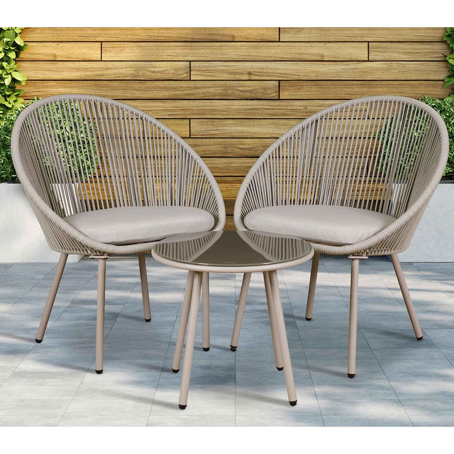 Como 3 Piece Steel Bistro Set with Tempered Glass Top, Grey - DG55