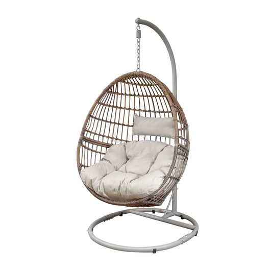 Egg Hanging Single Swing Chair, Wicker Rattan Basket & Steel Frame - DG60