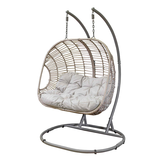 Egg Hanging Double Swing Chair, Wicker Rattan Basket & Steel Frame - DG61