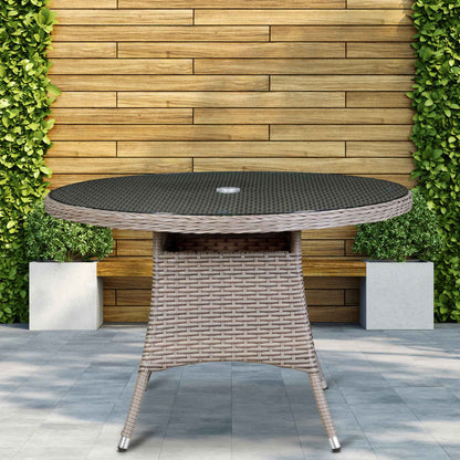 Chester Rattan Wicker Outdoor Dining Table with Tempered Glass Top - Brown - DG66