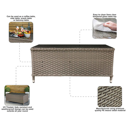 Chester Rattan Wicker Outdoor Coffee Table with Tempered Glass Top, Brown - DG71 - Hot Tub Shop