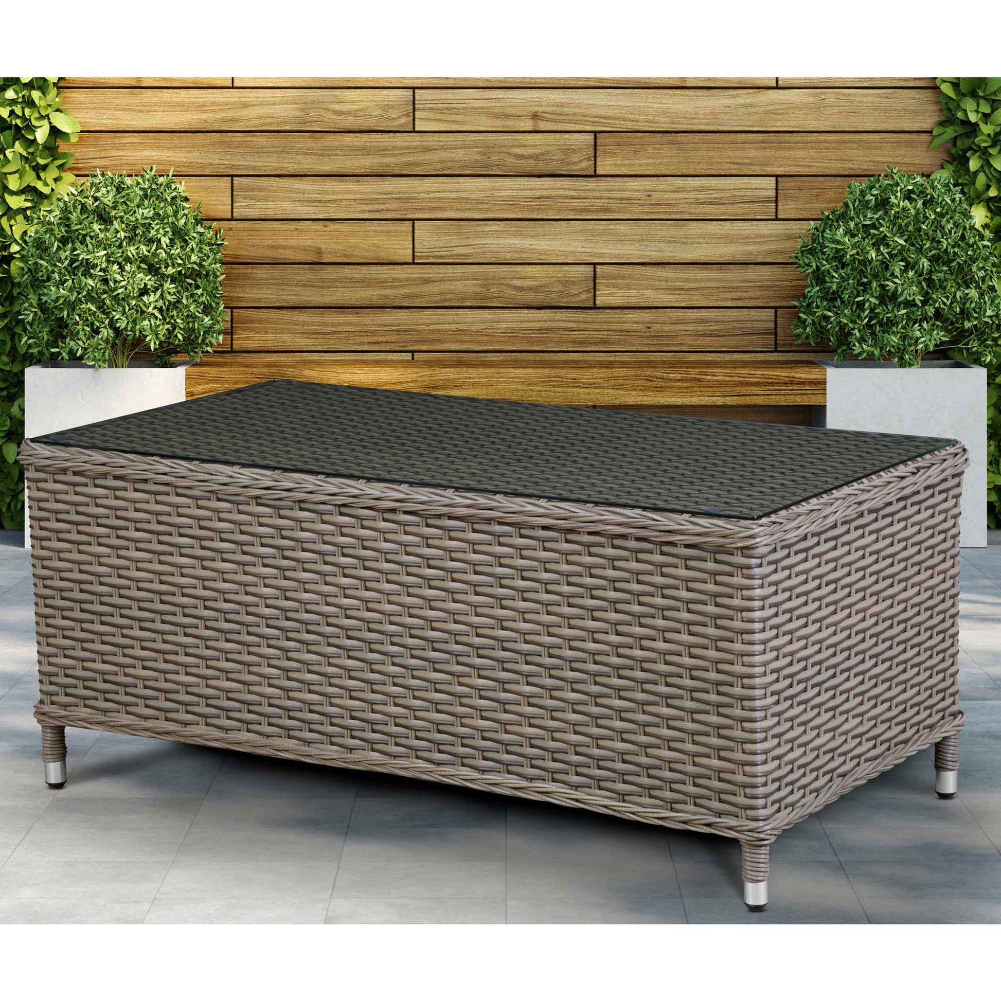 Chester Rattan Wicker Outdoor Coffee Table with Tempered Glass Top, Brown - DG71 - Hot Tub Shop