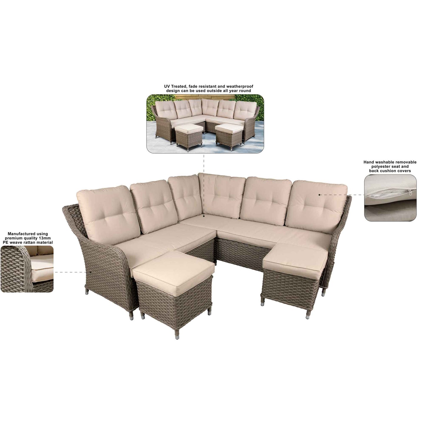 Dellonda Chester 5 Seater Rattan Outdoor Corner Sofa Set