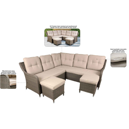 Dellonda Chester 5 Seater Rattan Outdoor Corner Sofa Set