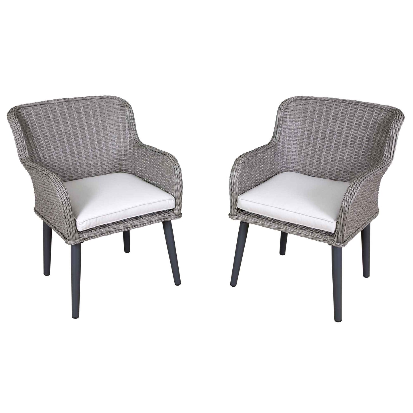 Buxton Rattan Wicker Outdoor Dining Armchair with Cushions, Set of 2, Grey - DG76