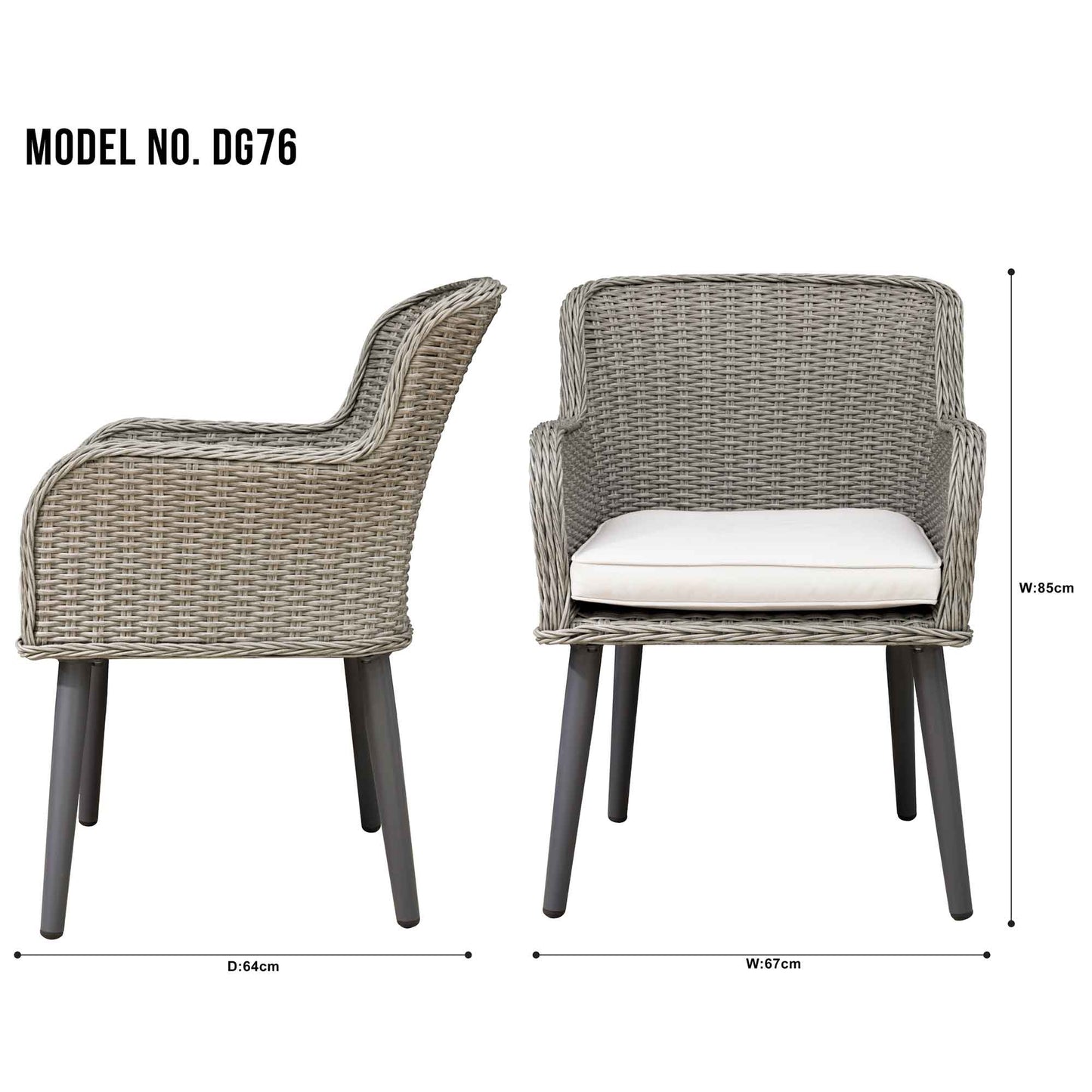 Buxton Rattan Wicker Outdoor Dining Armchair with Cushions, Set of 2, Grey - DG76