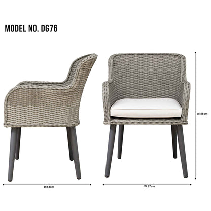 Buxton Rattan Wicker Outdoor Dining Armchair with Cushions, Set of 2, Grey - DG76