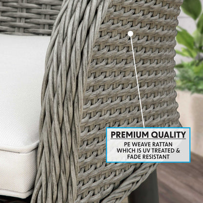 Buxton Rattan Wicker Outdoor Dining Armchair with Cushions, Set of 2, Grey - DG76