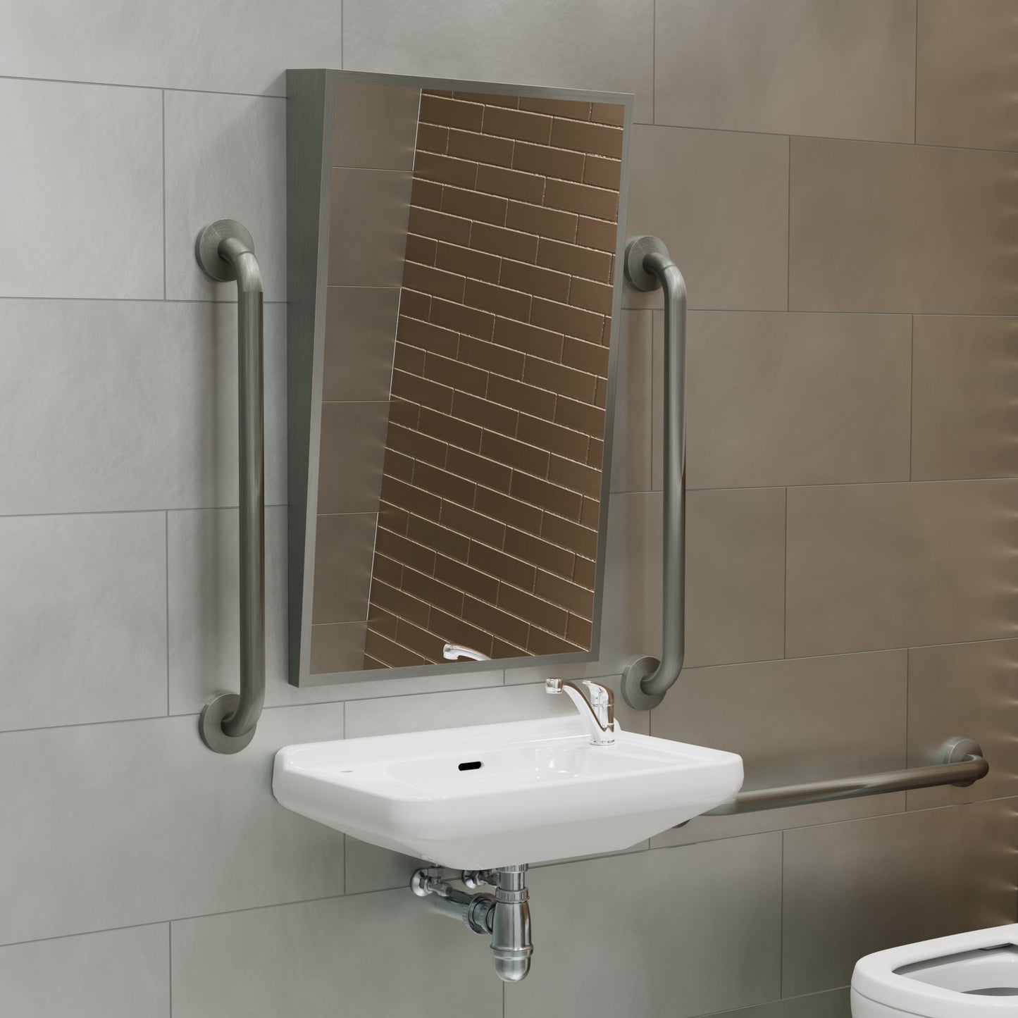 Origins Living Docklands Inclusive Angled Mirror 50x80cm Brushed Stainless Steel - Hot Tub Shop