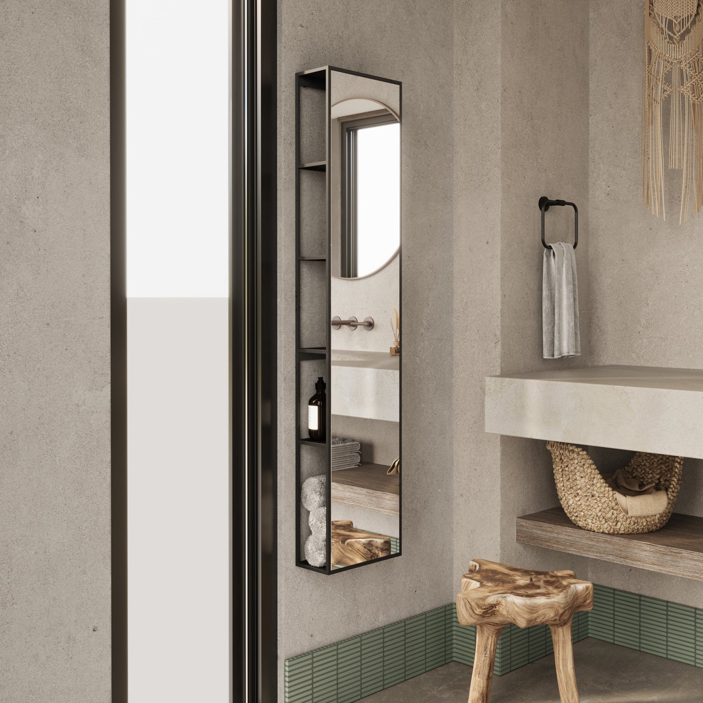 Origins Living Dockside Mirror With Open Shelving 140x30cm Black