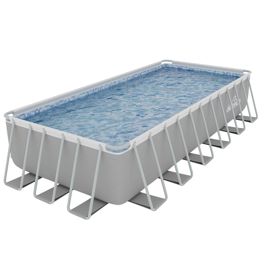 Dellonda 25ft Deluxe Steel Frame Swimming Pool, Rectangular with Step Ladder, Pool and Ground Cover and Filter Sand Pump - DL151