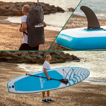 Inflatable Stand Up Paddle Board, SUP, Light Blue/White, 10'6", Leash, Pump, Carry Bag, DL152 - Hot Tub Shop