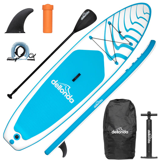 Inflatable Stand Up Paddle Board, SUP, Light Blue/White, 10'6", Leash, Pump, Carry Bag, DL152 - Hot Tub Shop