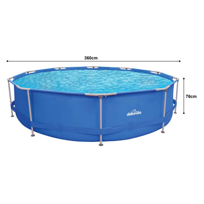 12ft Steel Frame Swimming Pool Round with Accessories, Blue - DL138