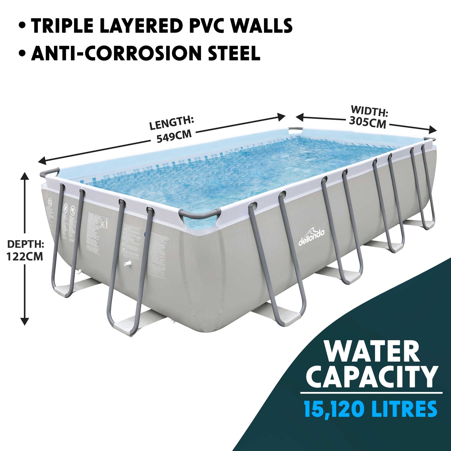 18ft Deluxe Steel Frame Swimming Pool, Rectangular with Accessories - DL140