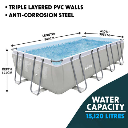 18ft Deluxe Steel Frame Swimming Pool, Rectangular with Accessories - DL140