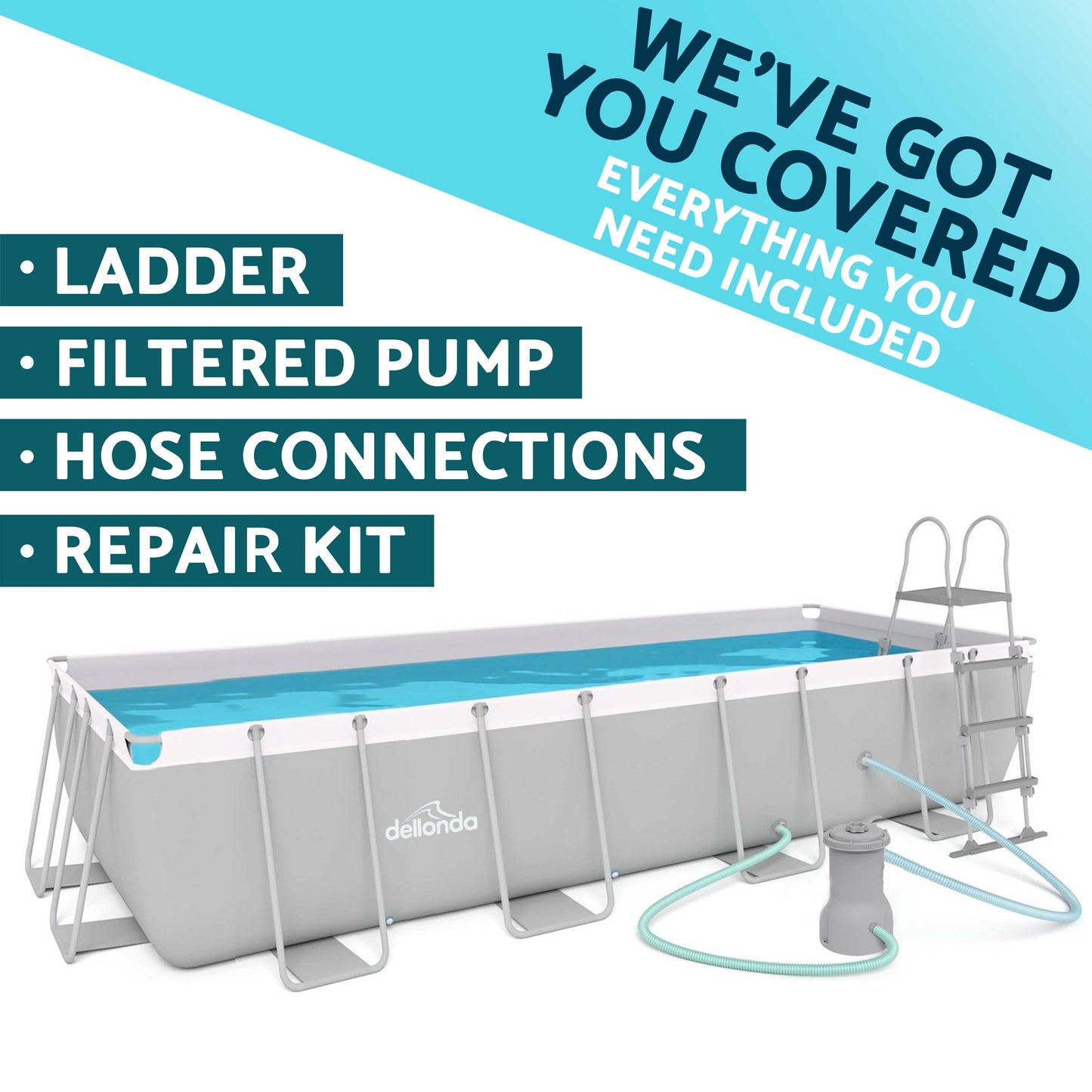 18ft Deluxe Steel Frame Swimming Pool, Rectangular with Accessories - DL140
