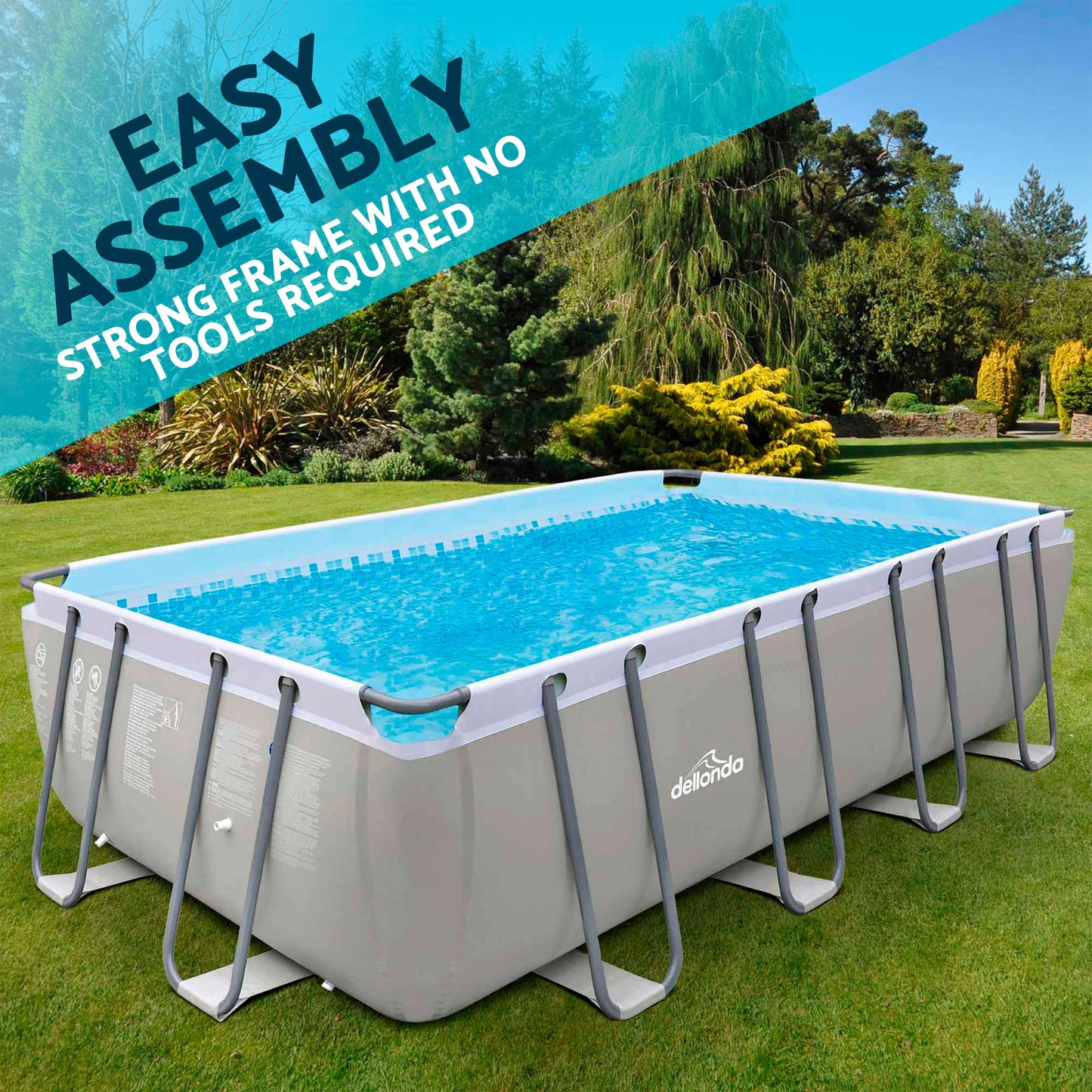 18ft Deluxe Steel Frame Swimming Pool, Rectangular with Accessories - DL140