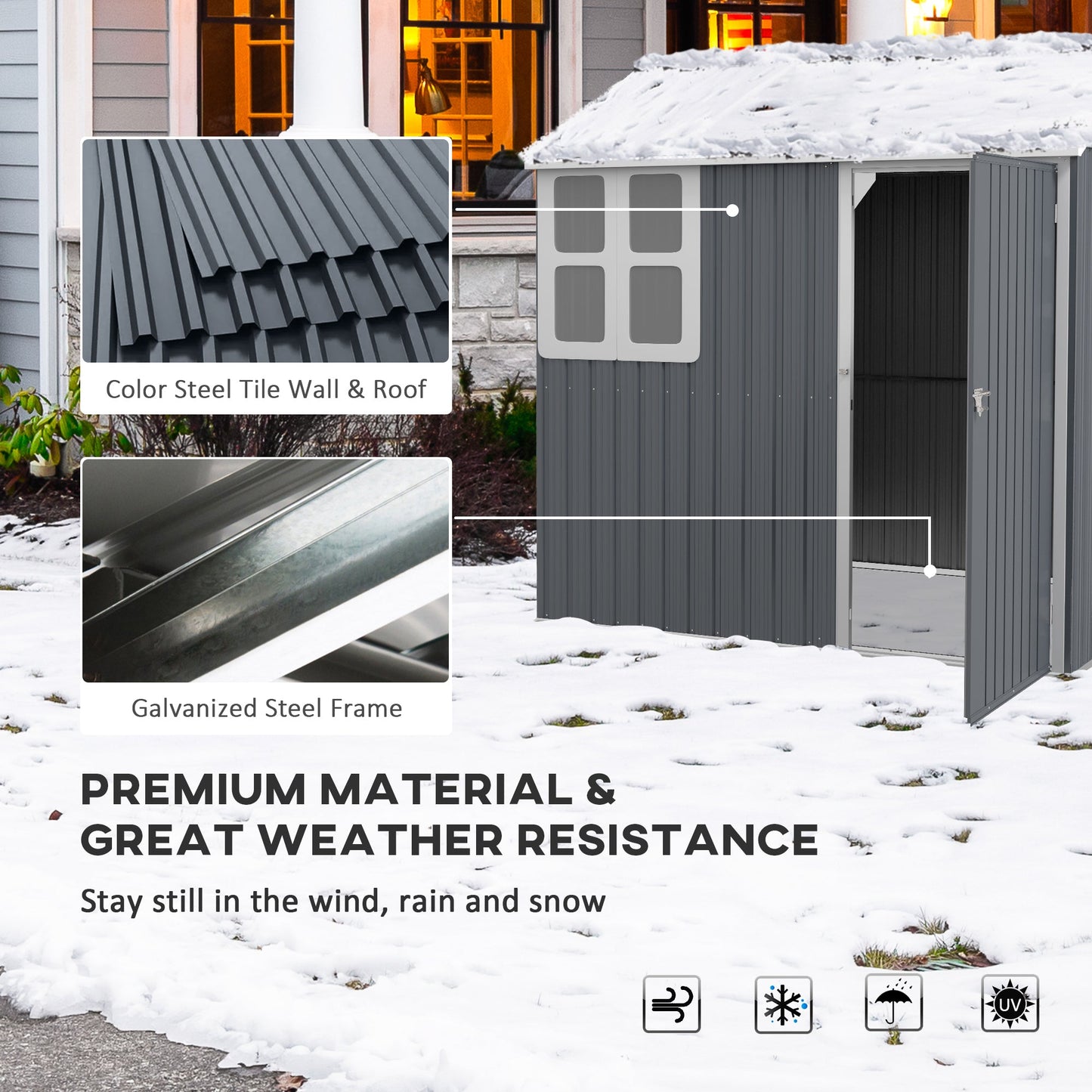 Outsunny 7 x 6 ft Metal Garden Shed Outdoor Storage Shed w/ Door, Dark Grey