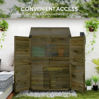 Outsunny Wooden Garden Storage Shed w/Double Doors and Shelves, Green