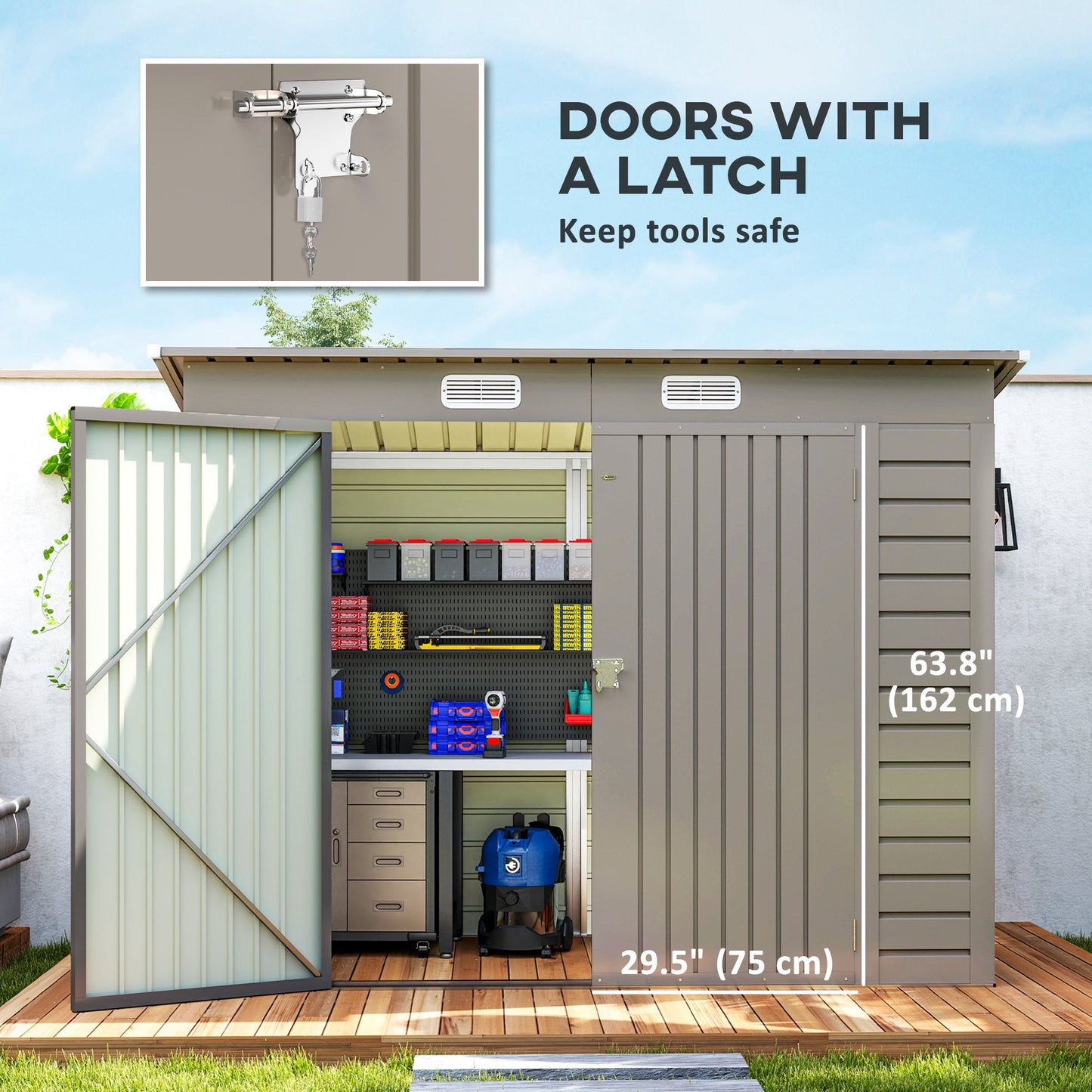 Outsunny 8 x 4FT Metal Garden Storage Shed with Double Doors, Light Grey