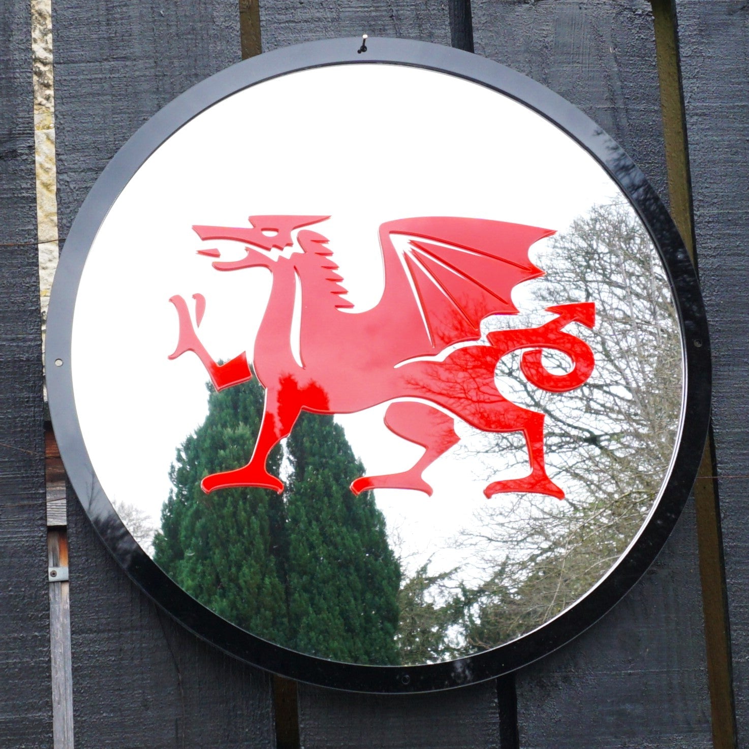 Round SunCatcher Garden Mirror Welsh Dragon - Hot Tub Shop